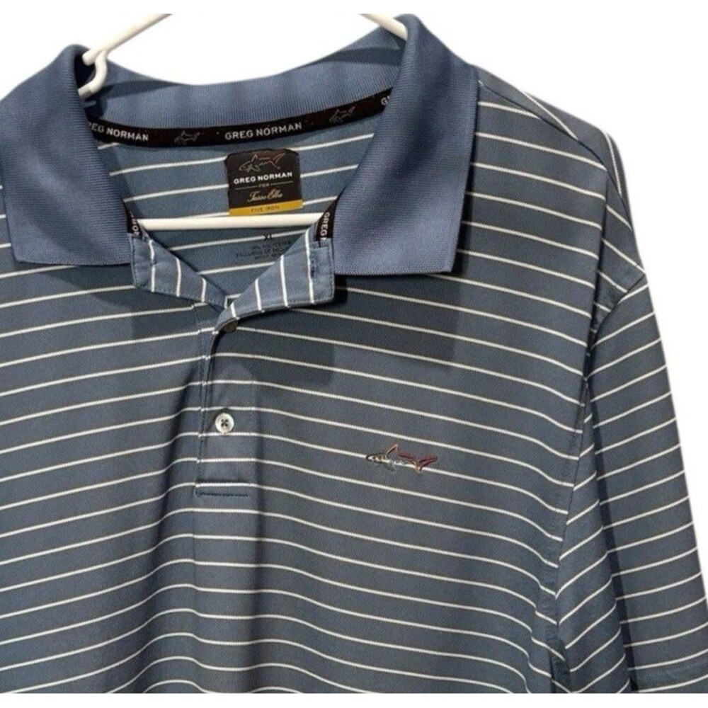 Greg Norman polo grey stripe short sleeve golf shirt men’s XL Lightweight